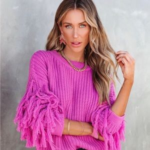 GABRIELLA KNIT FRINGE PULLOVER SWEATER- MAGENTA - VICI -Large